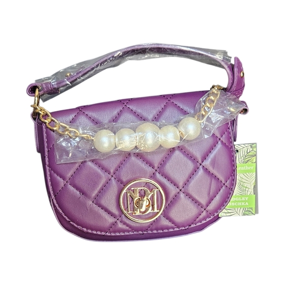 Badgley Mischka Quilted Chloe Pearl Crossbody Bag - Plum - Picture 3 of 7